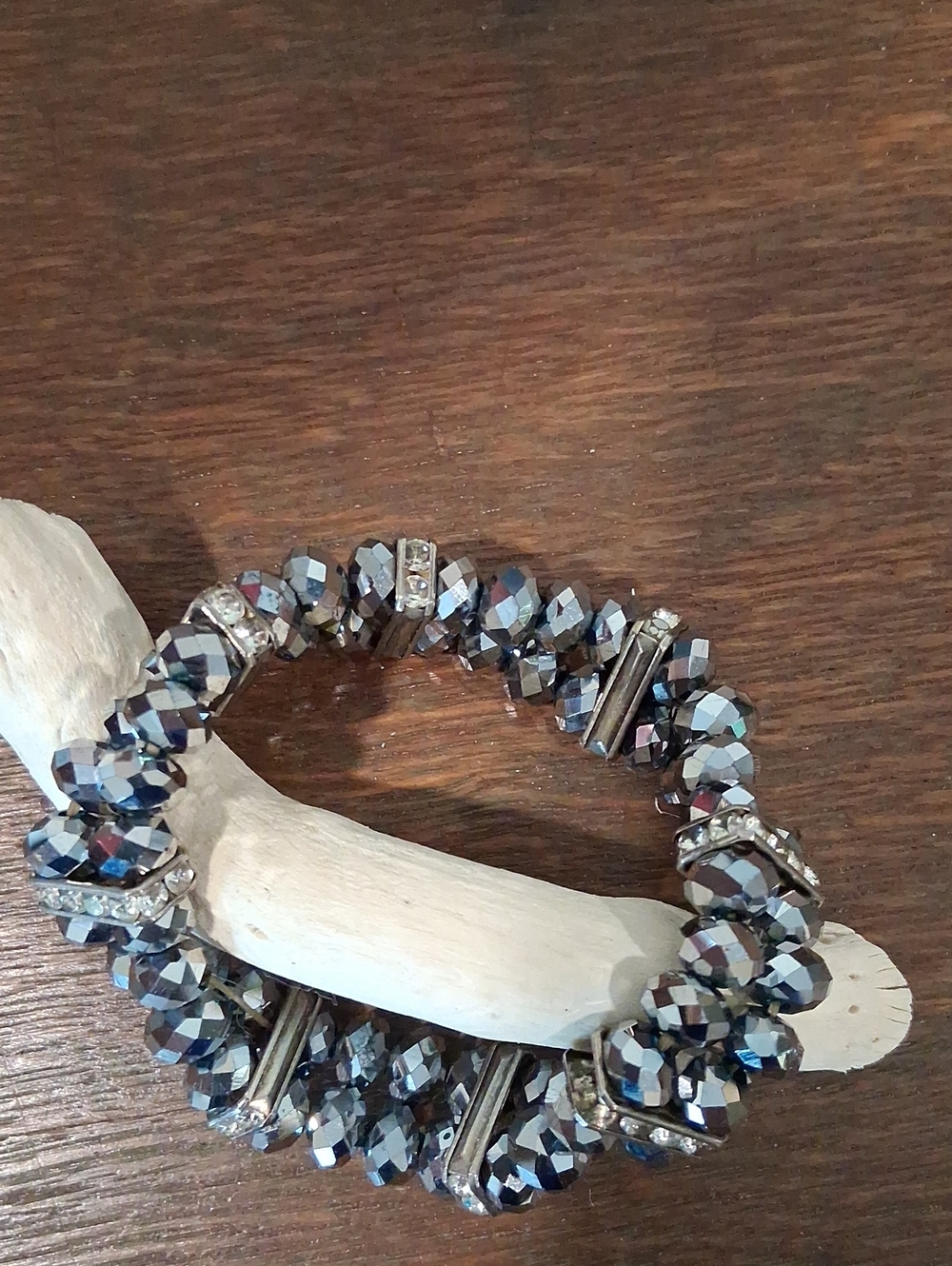 Faceted Hematite Stretch Bracelet with Rhinestone Accents